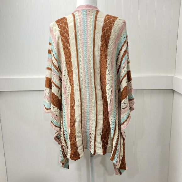 Umgee Poncho Sz Med/Large Pink Blue Brown Boho Open Knit Sweater Cardigan Drape - Picture 3 of 11